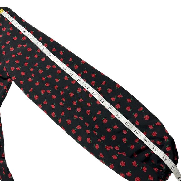 Topshop Women's Black/Red Rosette Print V Neck Long Sleeve Maxi Dress Size 2 - Picture 13 of 16
